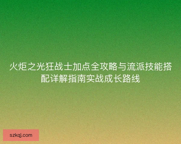 火炬之光狂战士加点全攻略与流派技能搭配详解指南实战成长路线