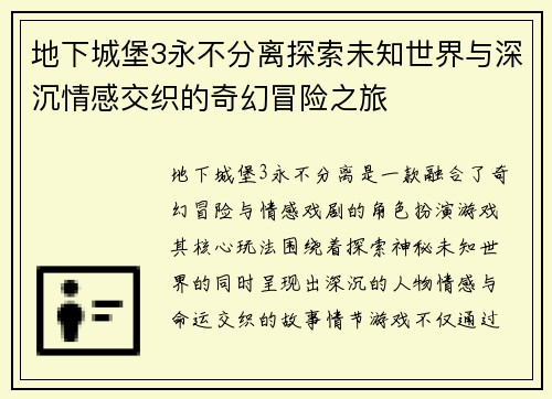 地下城堡3永不分离探索未知世界与深沉情感交织的奇幻冒险之旅